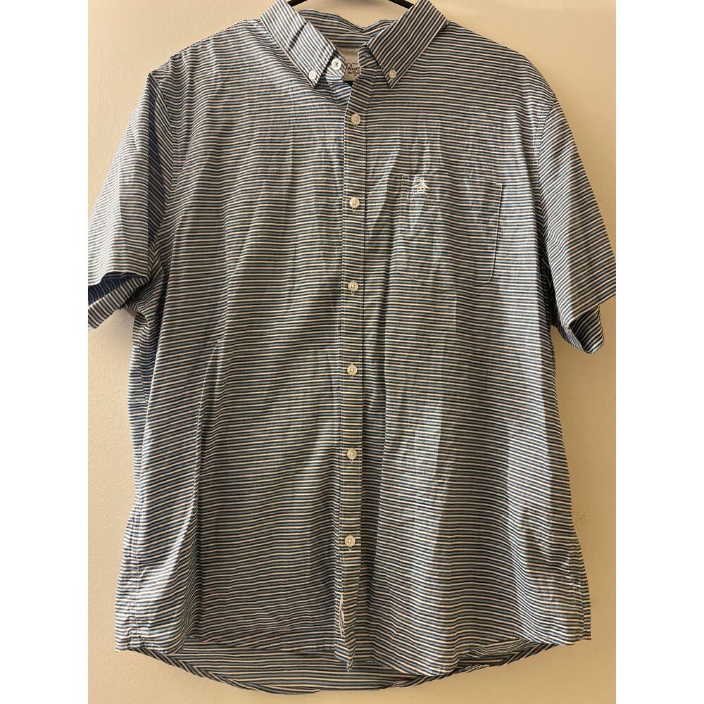 Original Penguin Mens XL Polo‎ Shirt By Munsingwear Stripe Cotton Short Sleeve